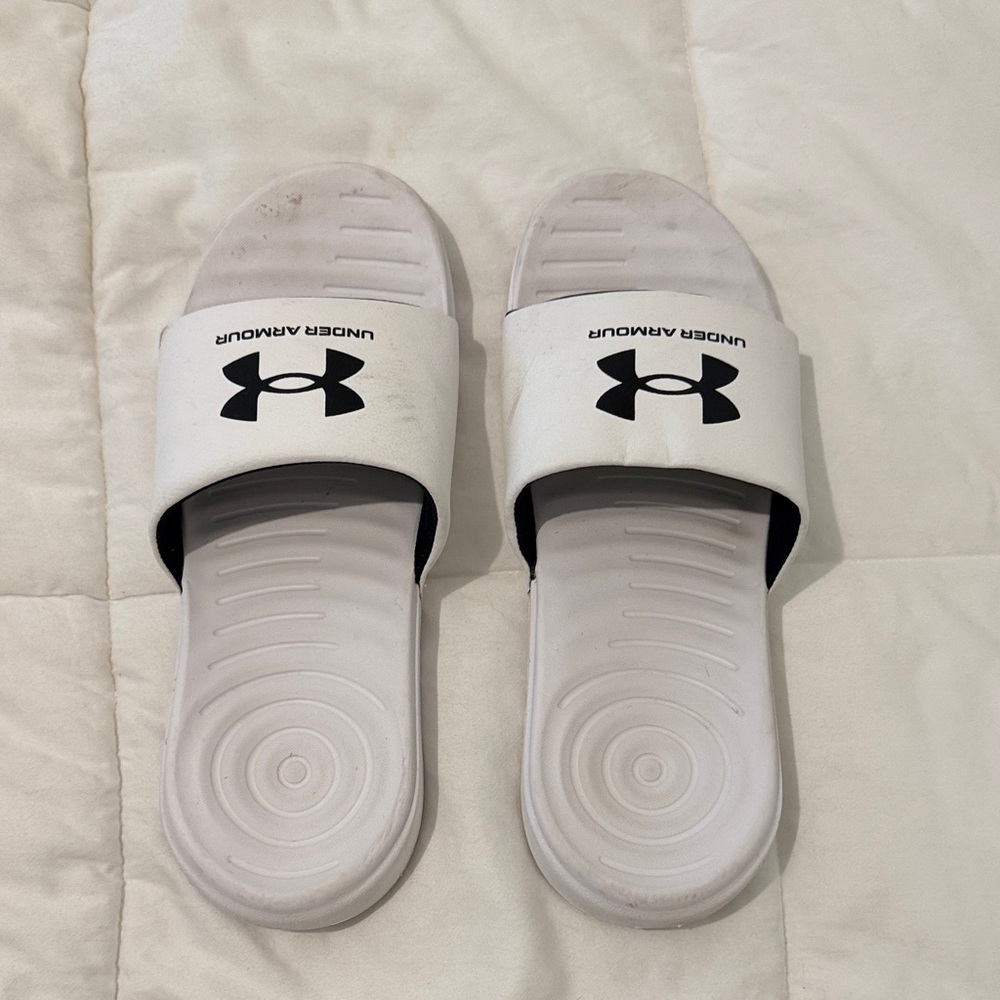 Under Armour White Slide Sandals with Black Logo